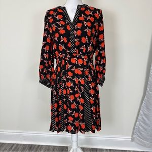Ann Taylor Red Black Floral Pleated Dress Size 10 NWT
